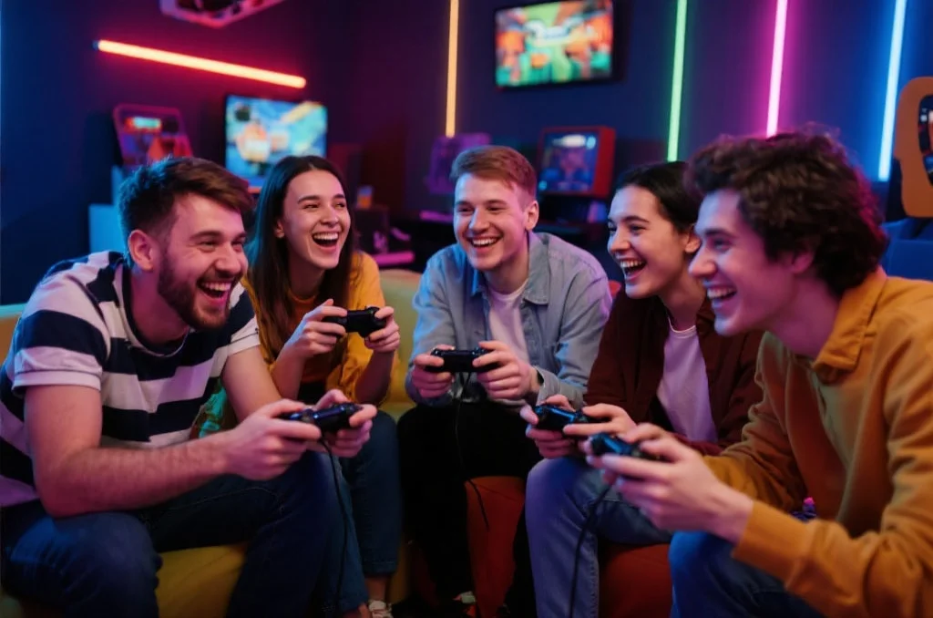 一群朋友享受电子游戏